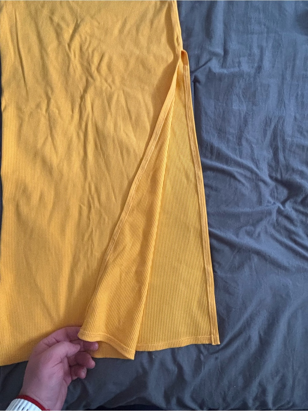 Lulu's Mustard Yellow Ribbed One-Shoulder Top - Picture 6 of 8